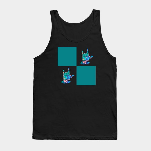 I Love You - Sign Language Teal Pattern Tank Top by v_art9